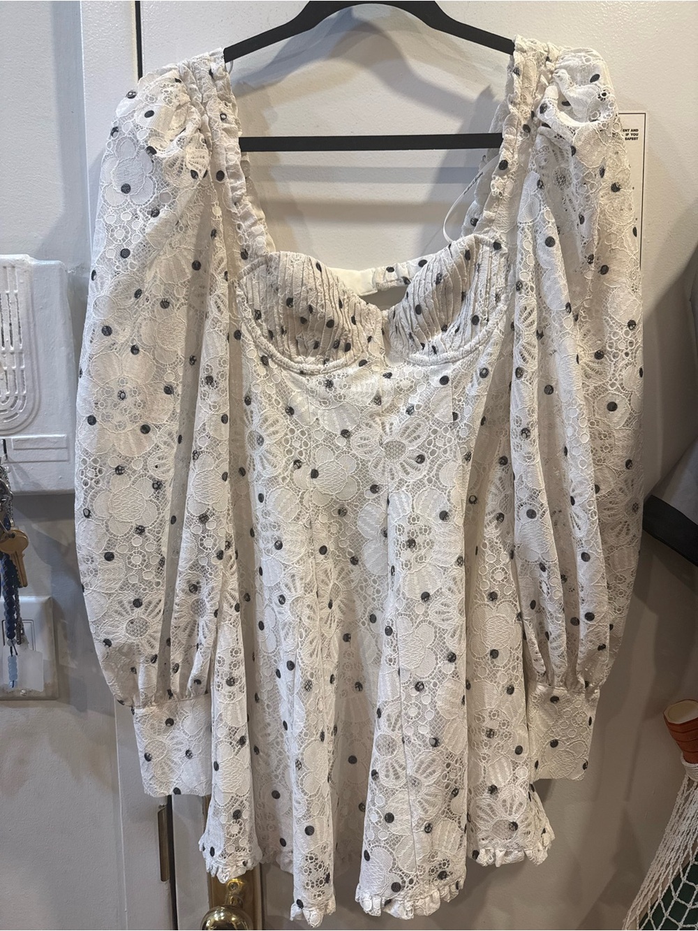 For Love & Lemons White Eyelet Lace Puff-Sleeve Mini Dress